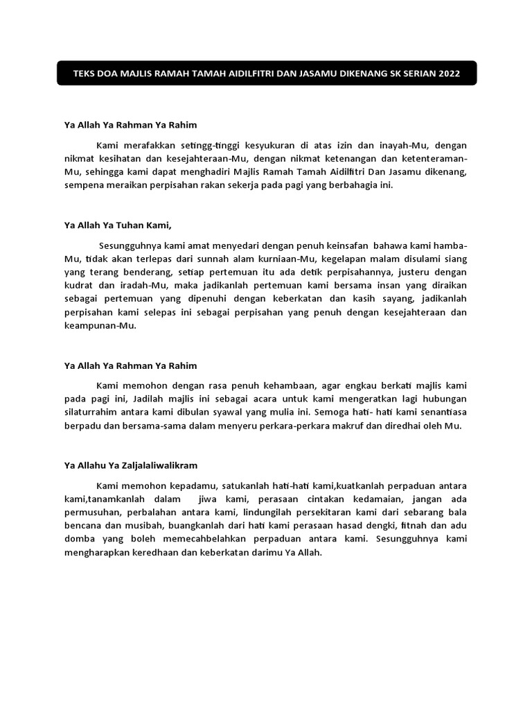 Doa Majlis Ramah Tamah 2022 PDF