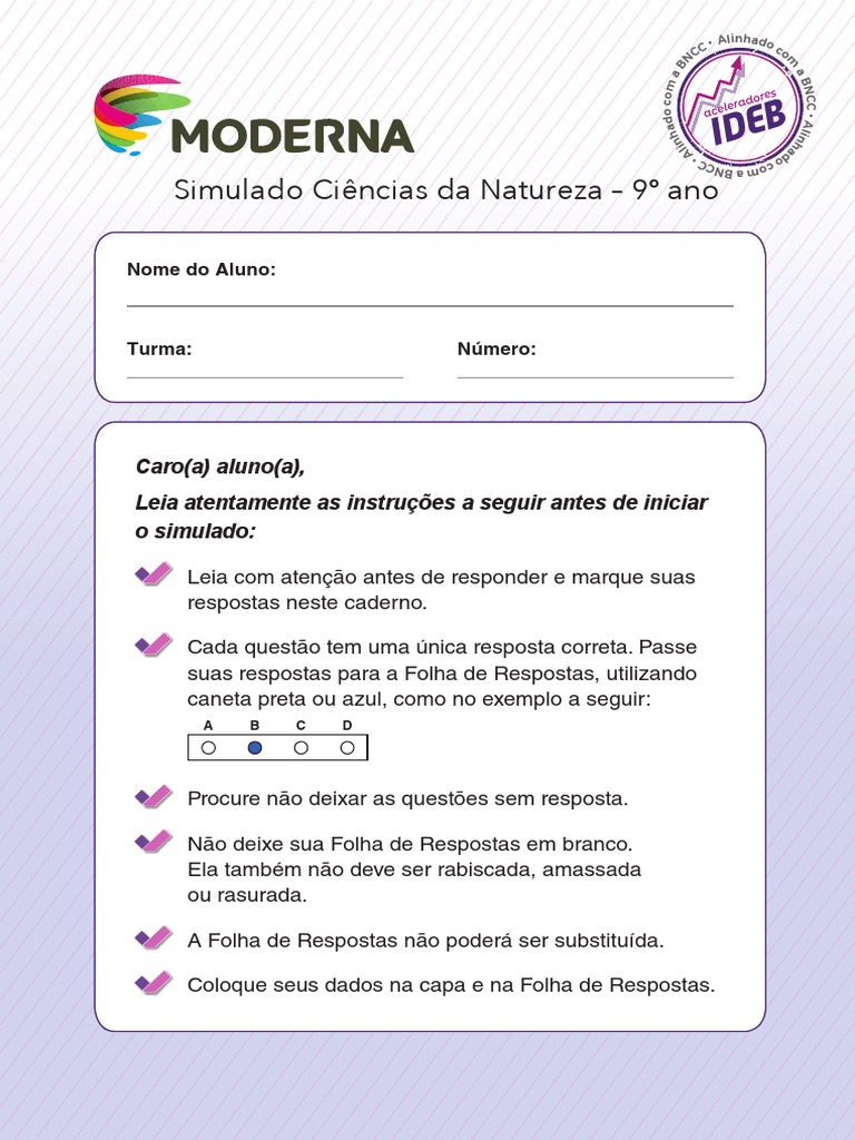 Simulado Ciências Da Natureza - 9º Ano - Caderno Do Aluno | PDF | Cor ...