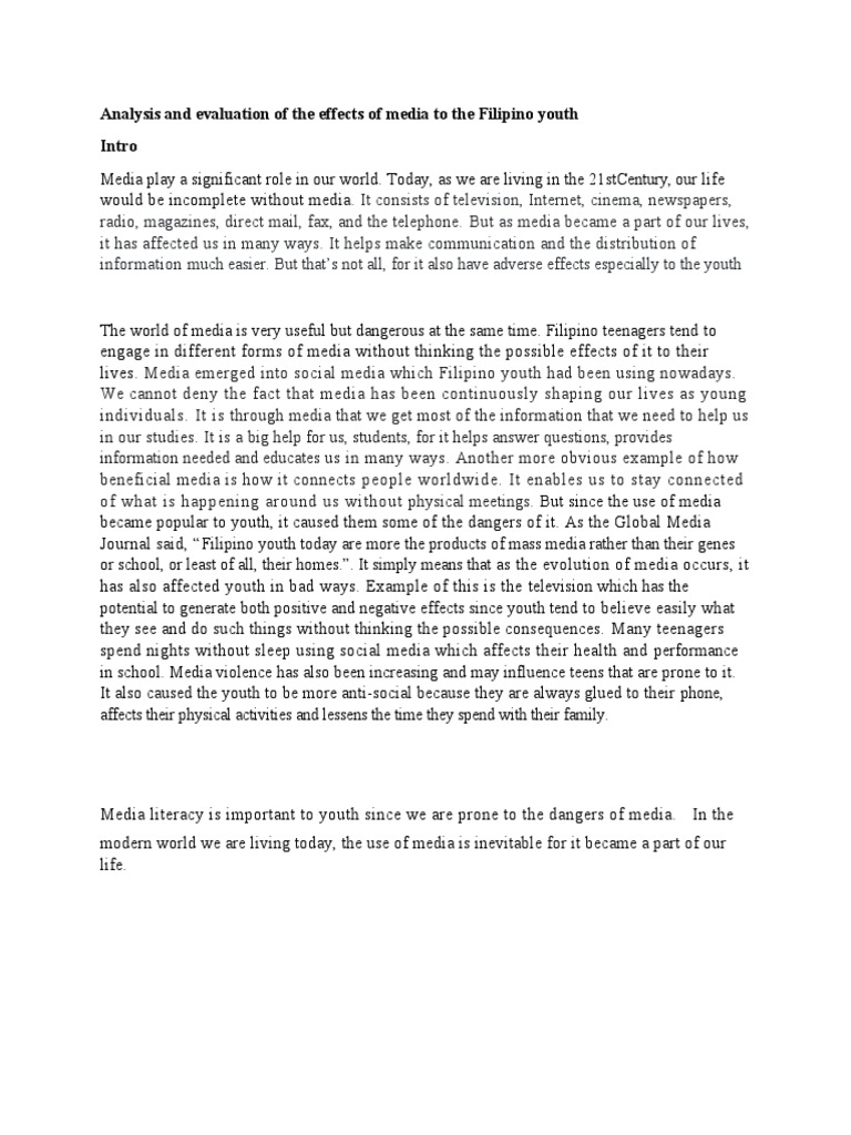 Analysis and Evaluation of The Effects of Media To The Filipino Youth | PDF