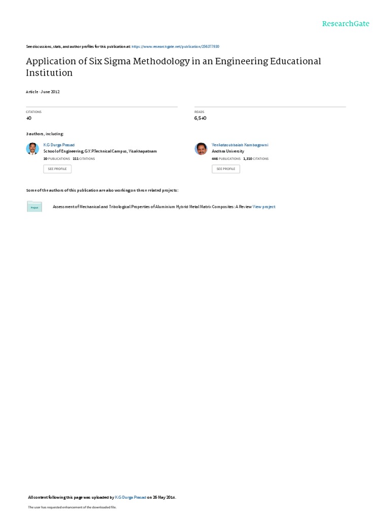Applicationof Six Sigma Methodologyinan Engineeringinan Engineering ...