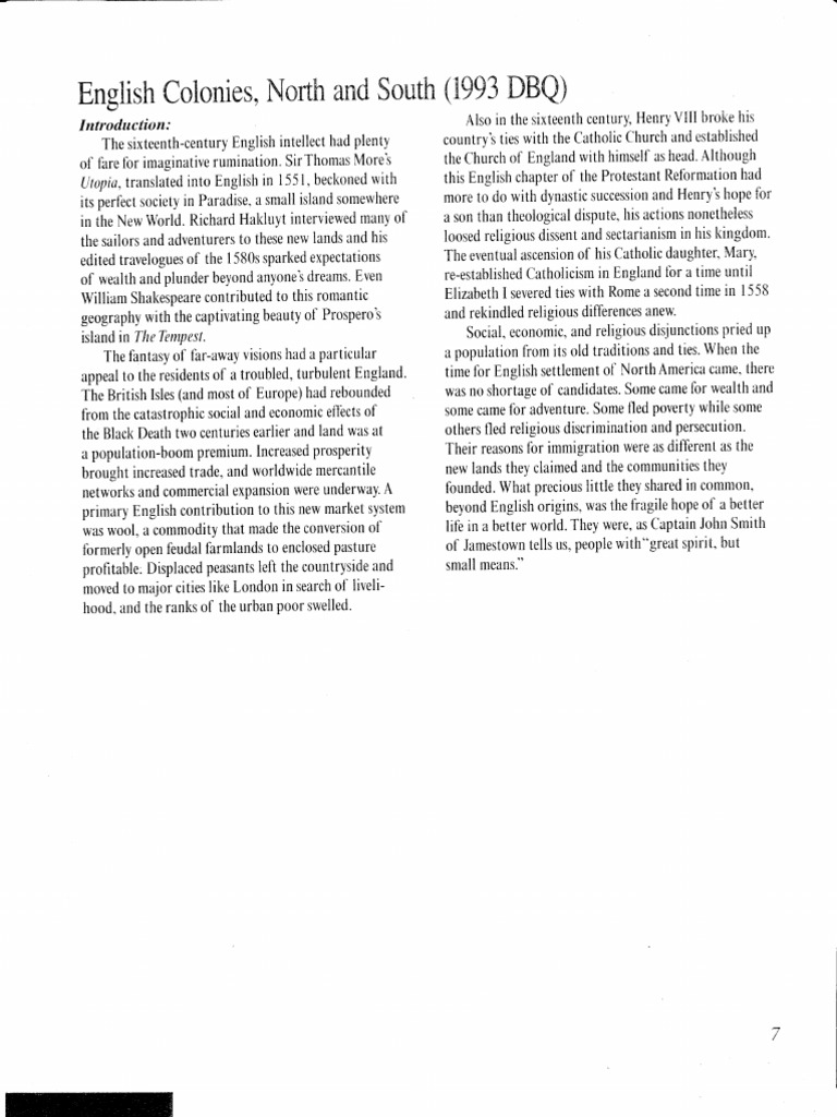 New England Colonies Dbq Analysis