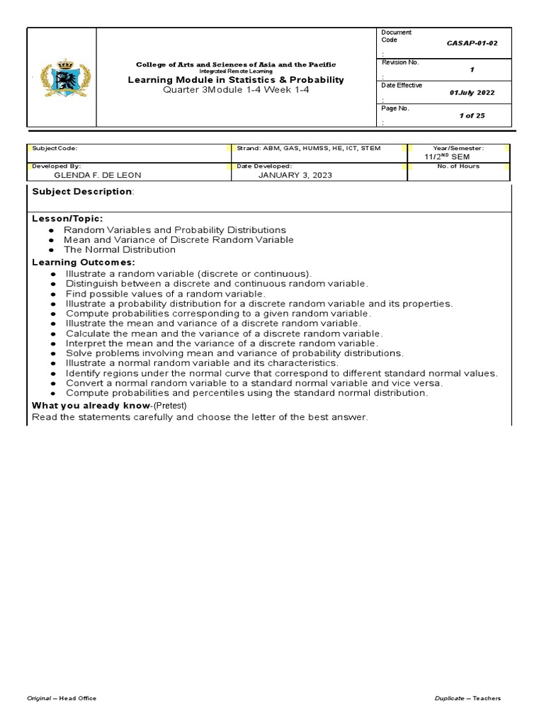 Module Stat And Prob Part 1 Pdf