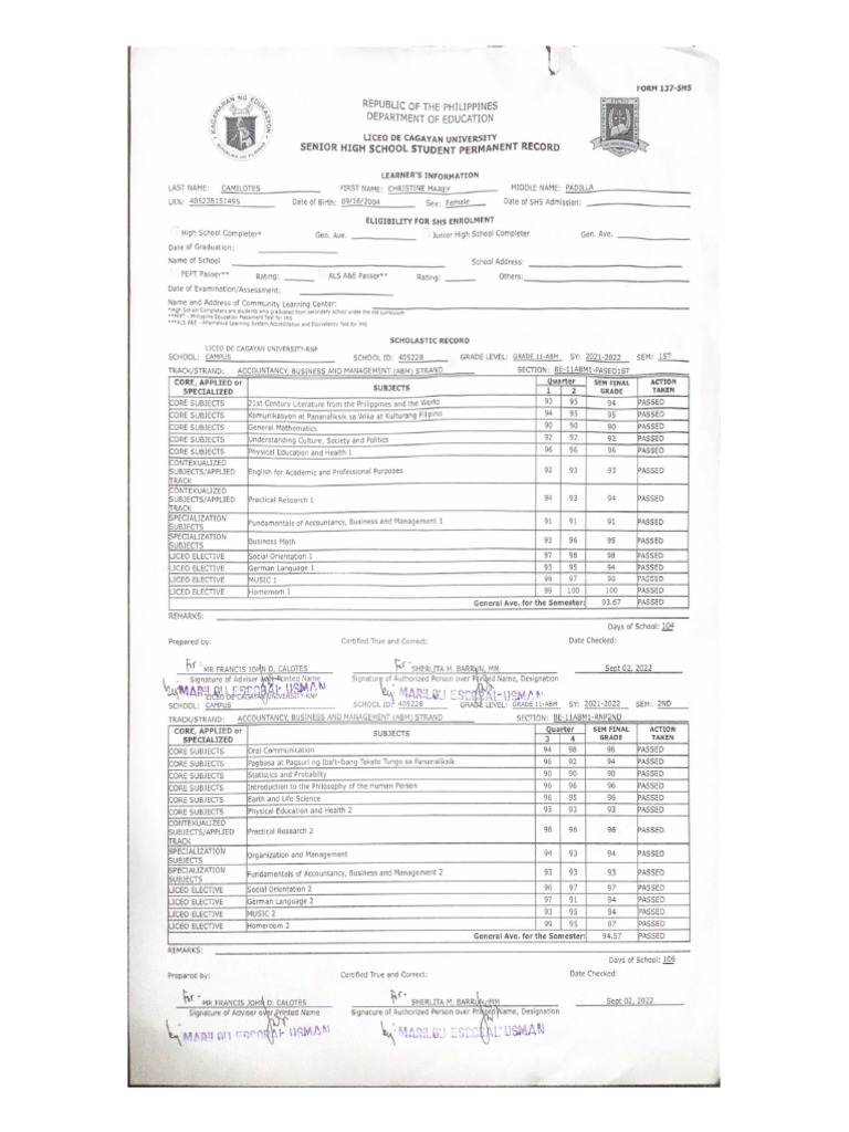 Form 137-SHS | PDF