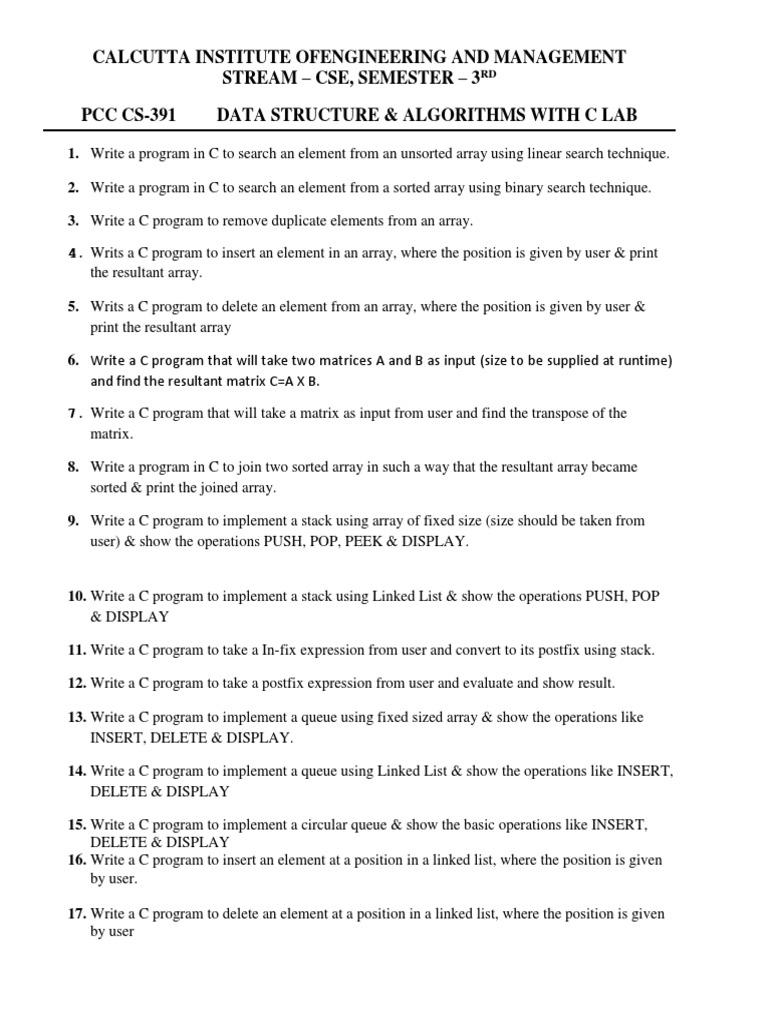 LAB LIST - Data Structure & Algorithm | PDF | Matrix (Mathematics ...