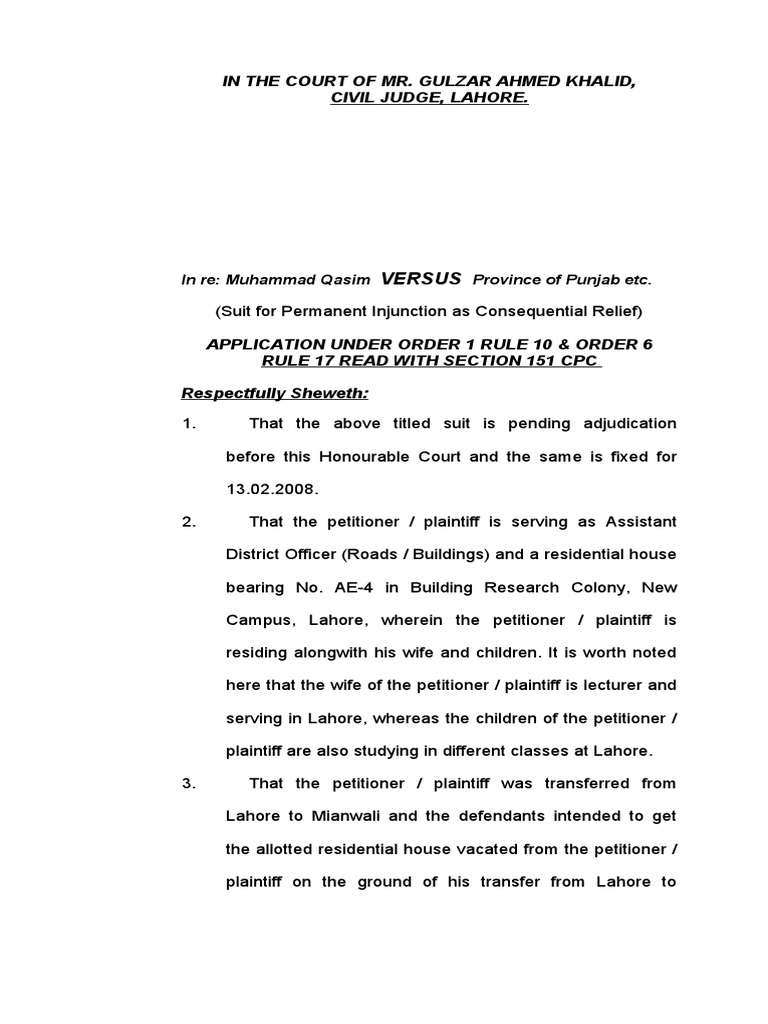 Application 1-10 & 6-17 Impleading & Adding Amendement | PDF ...
