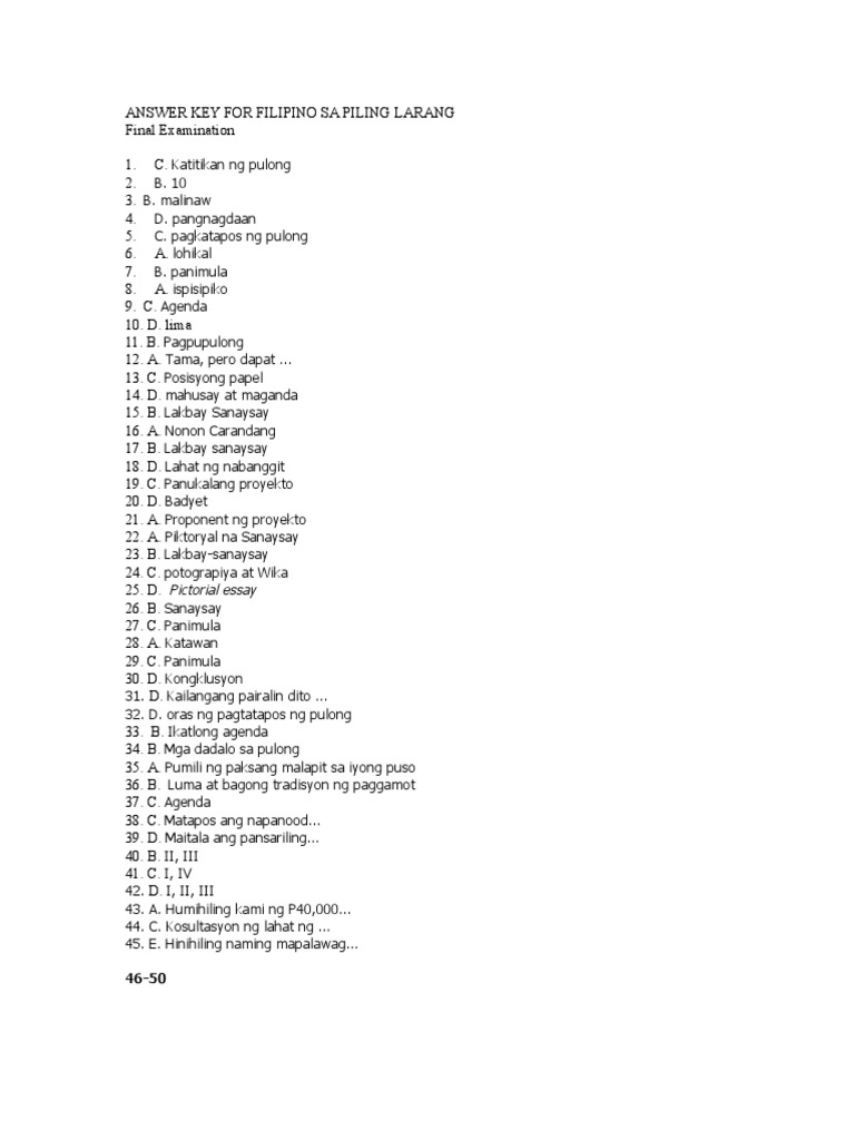Answer Key For Final in Larang | PDF