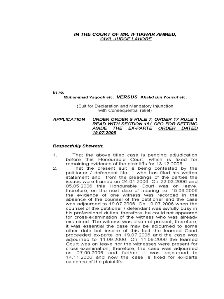 Ex Parte Proceeding : Ex-Parte Under Civil Procedure Code – YCVPJV