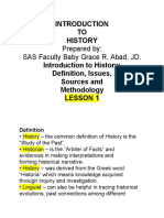 Introduction to History: Definition, Issues, Sources and Methodology