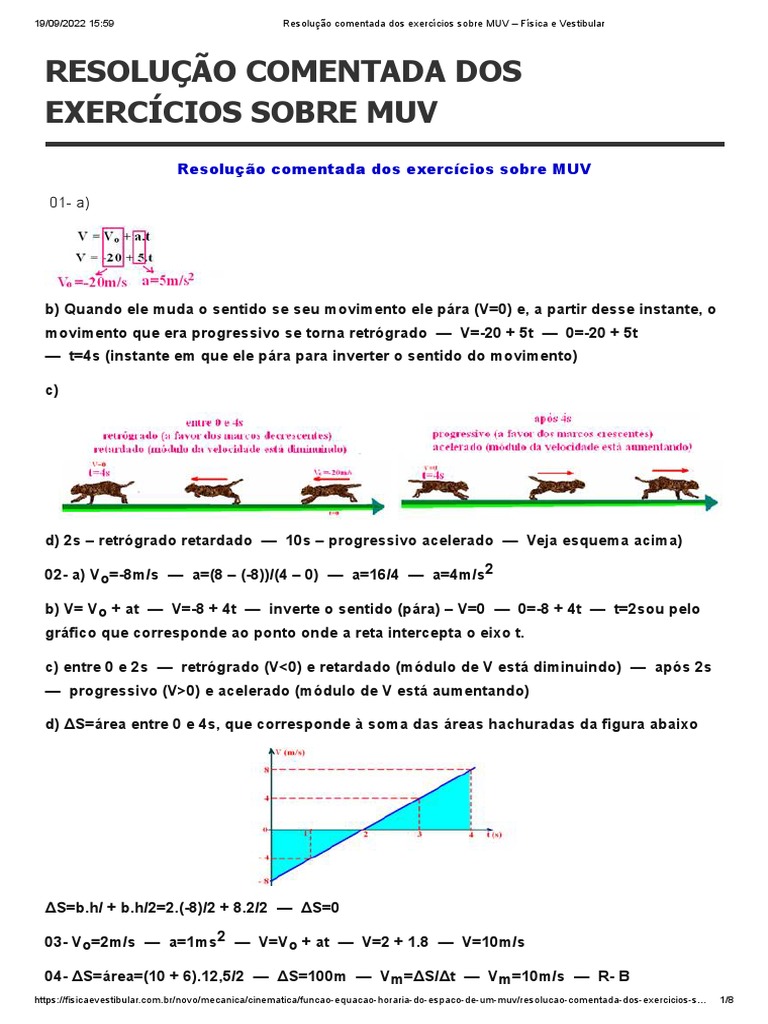 Resolução Comentada Dos Exercícios Sobre MUV - Física e Vestibular | PDF