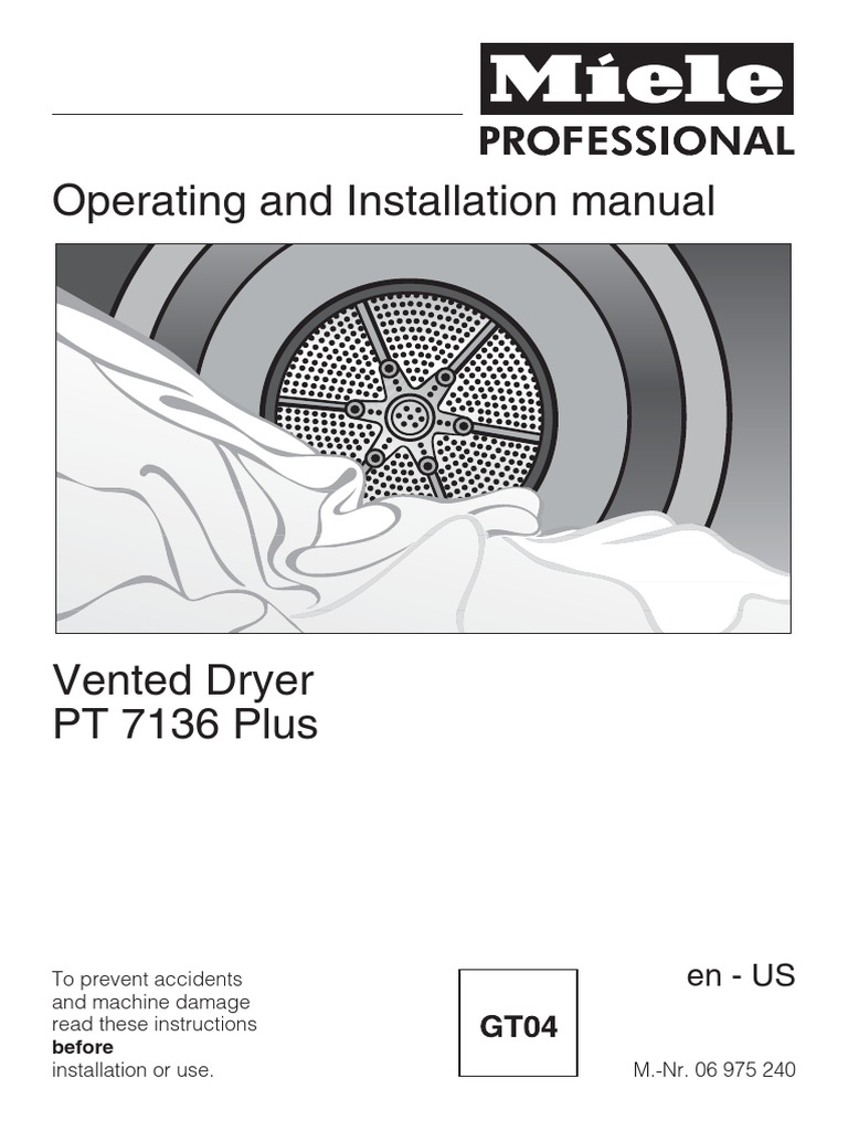 Miele PT 7136 Plus Dryer Manual | PDF | Clothes Dryer | Laundry