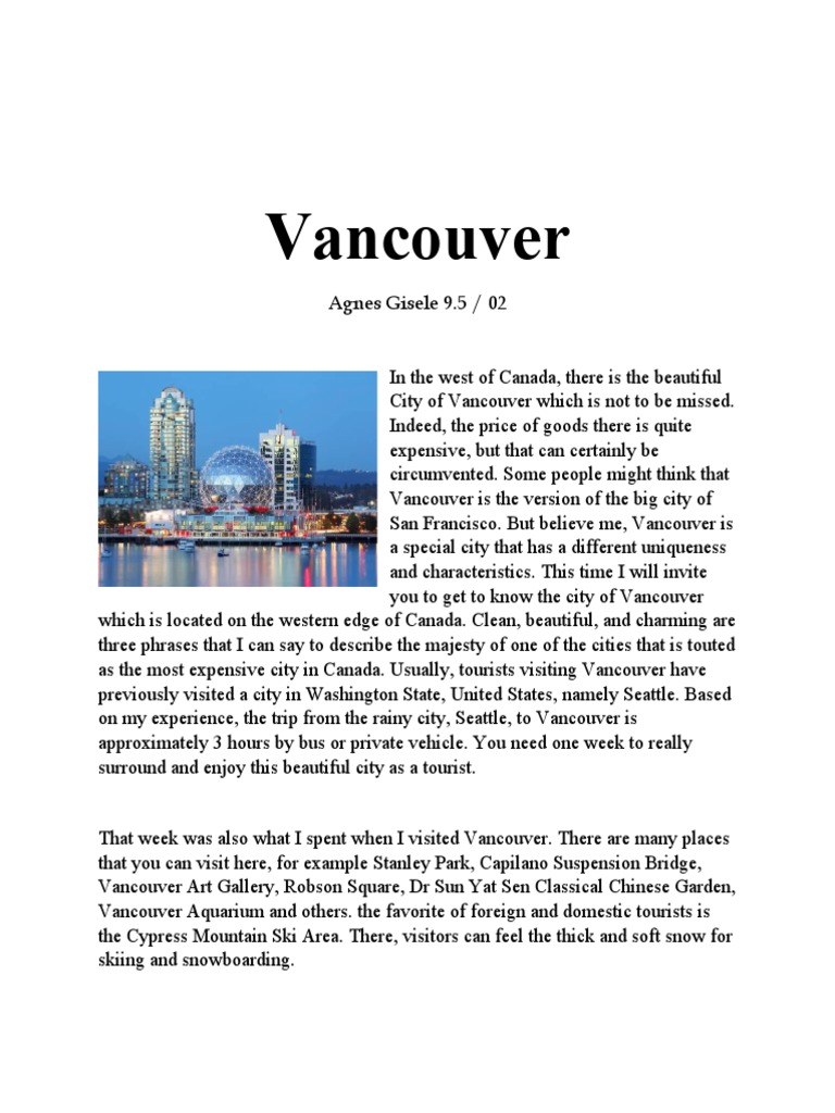 Vancouver PDF Cost Of Living Vancouver