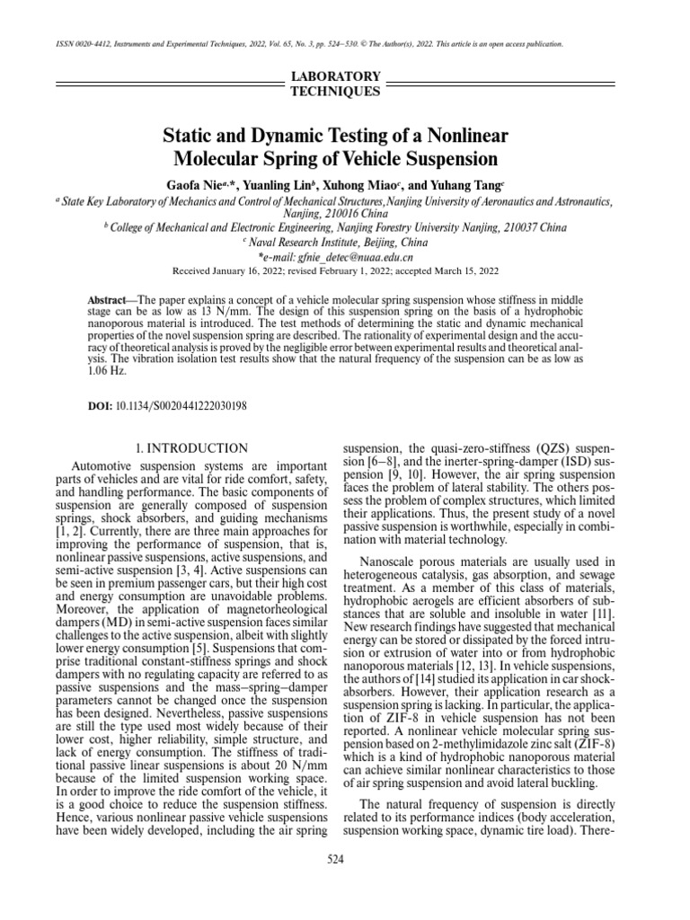 static-and-dynamic-testing-of-a-nonlinear-molecular-spring-of-vehicle