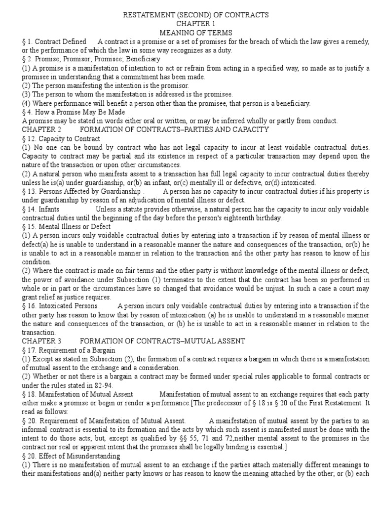 Restatement Second Of Contracts PDF Offer And Acceptance Legal 