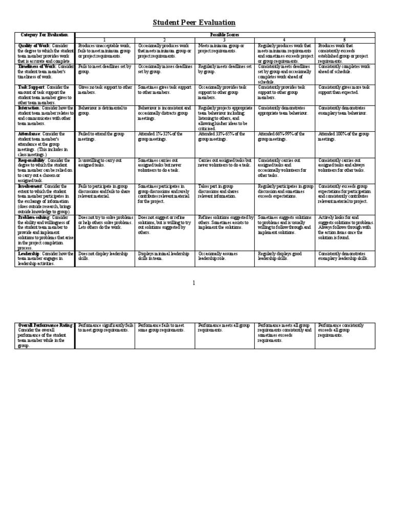 Student Peer Evaluation Guidelines | PDF | Leadership | Communication