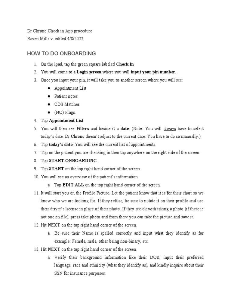Dr Chrono Check-In Procedure Guide | PDF