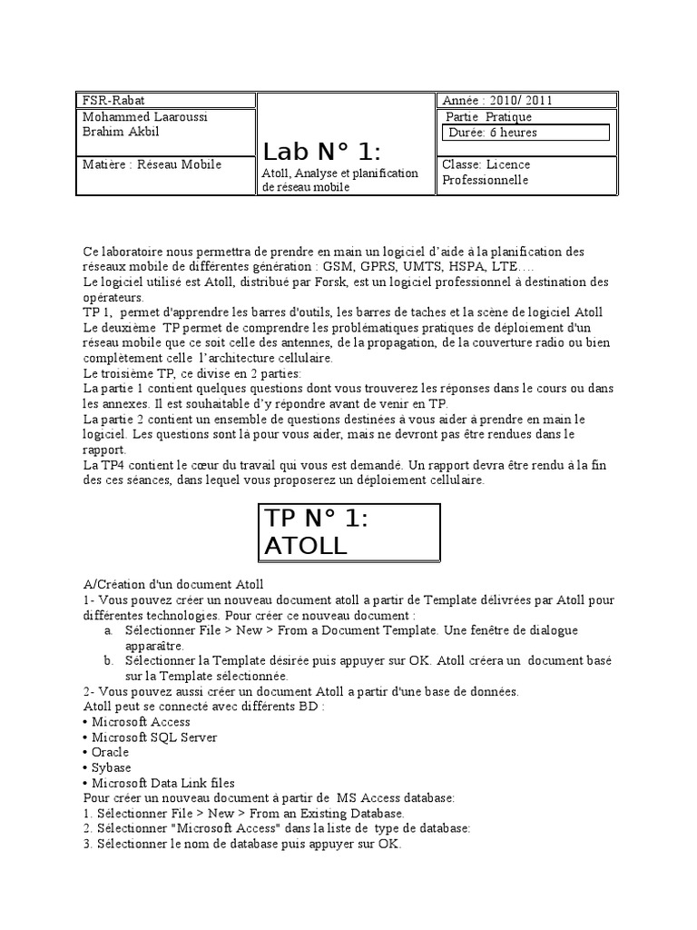 Planification de Réseaux Mobiles avec Atoll | PDF | Réseau cellulaire | GSM