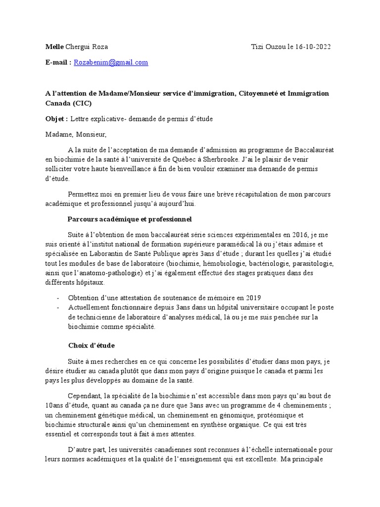 Lettre explicative pour permis d'étude | PDF | Canada | Enseignement