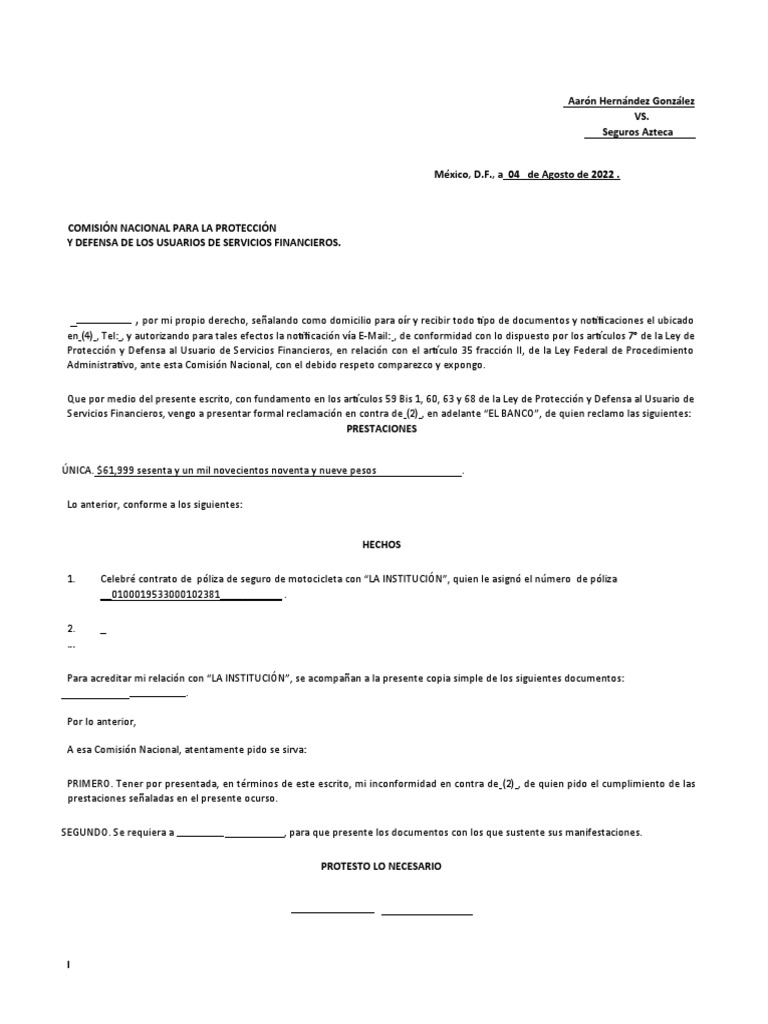 Formato Queja Condusef PDF | PDF | Justicia | Crimen y violencia