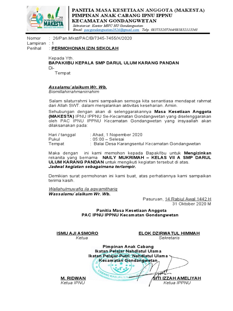 Surat Izin Sekolah | PDF