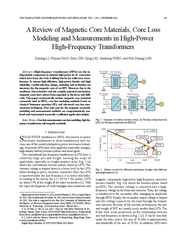 A Review of Magnetic Core Materials Core Loss Modeling and Measurements