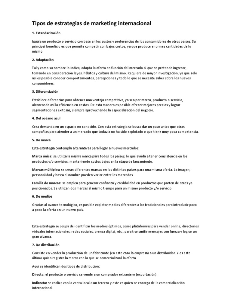 Tipos de Estrategias de Marketing Internacional | PDF | Marketing ...