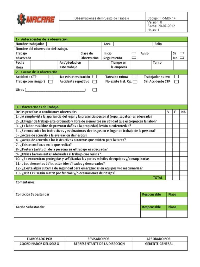 Observaciones de Puesto de Trabajo. | PDF