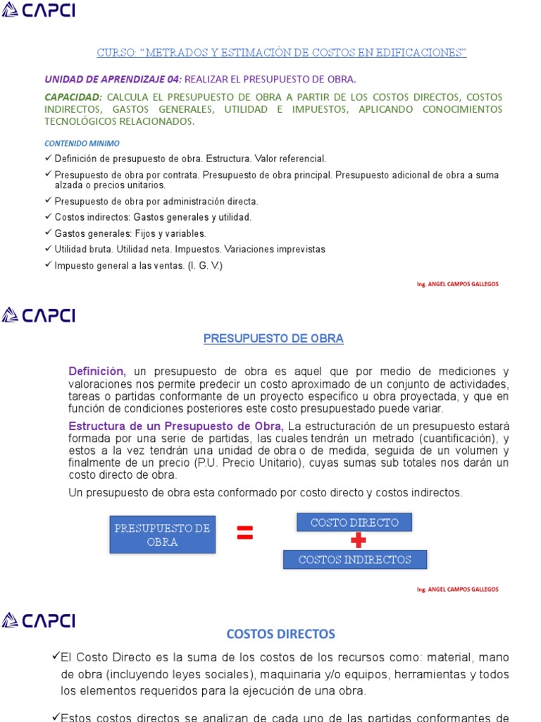 Exposicion Costos CAPCI UNID 04 | PDF | Presupuesto | Economias