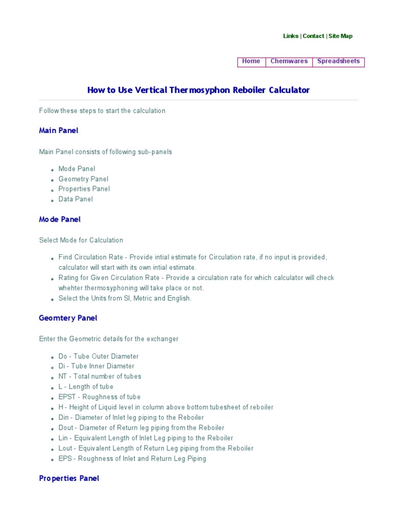 How To Use Vertical Thermosyphon Reboiler Calculator PDF Liquids Temperature