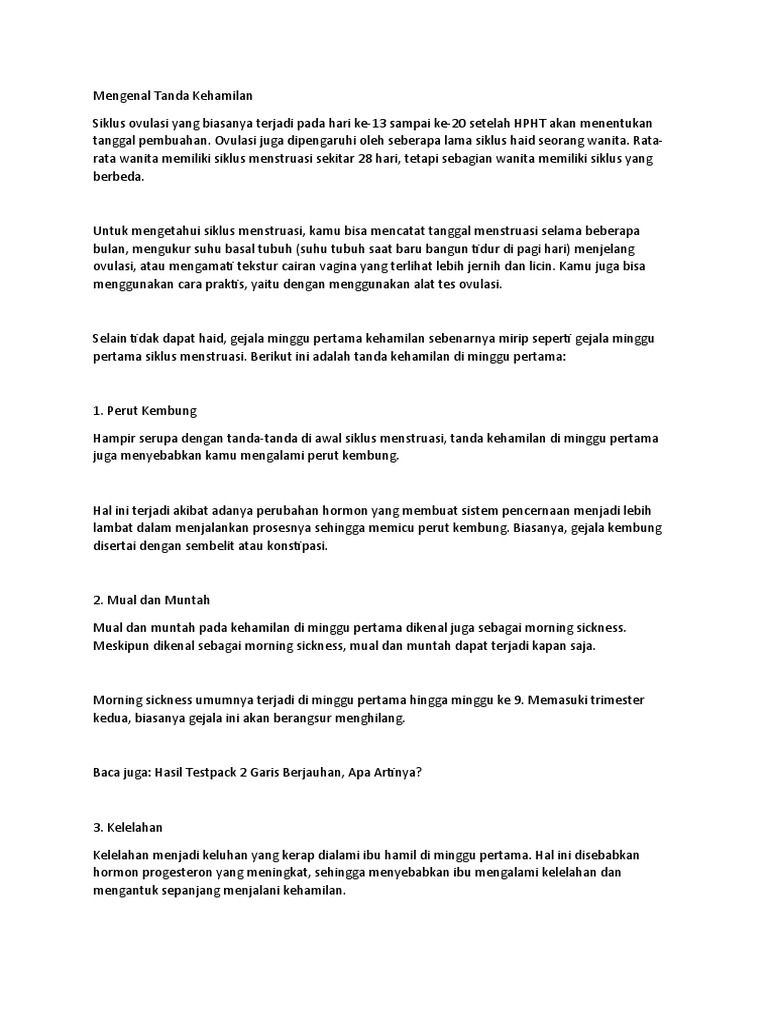 Tanda-tanda Awal Kehamilan: Gejala dan Simtom di Minggu Pertama | PDF