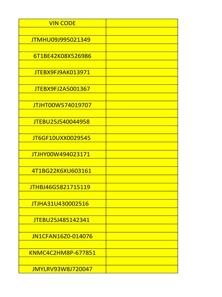 Vin Numbers PDF Lexus Toyota