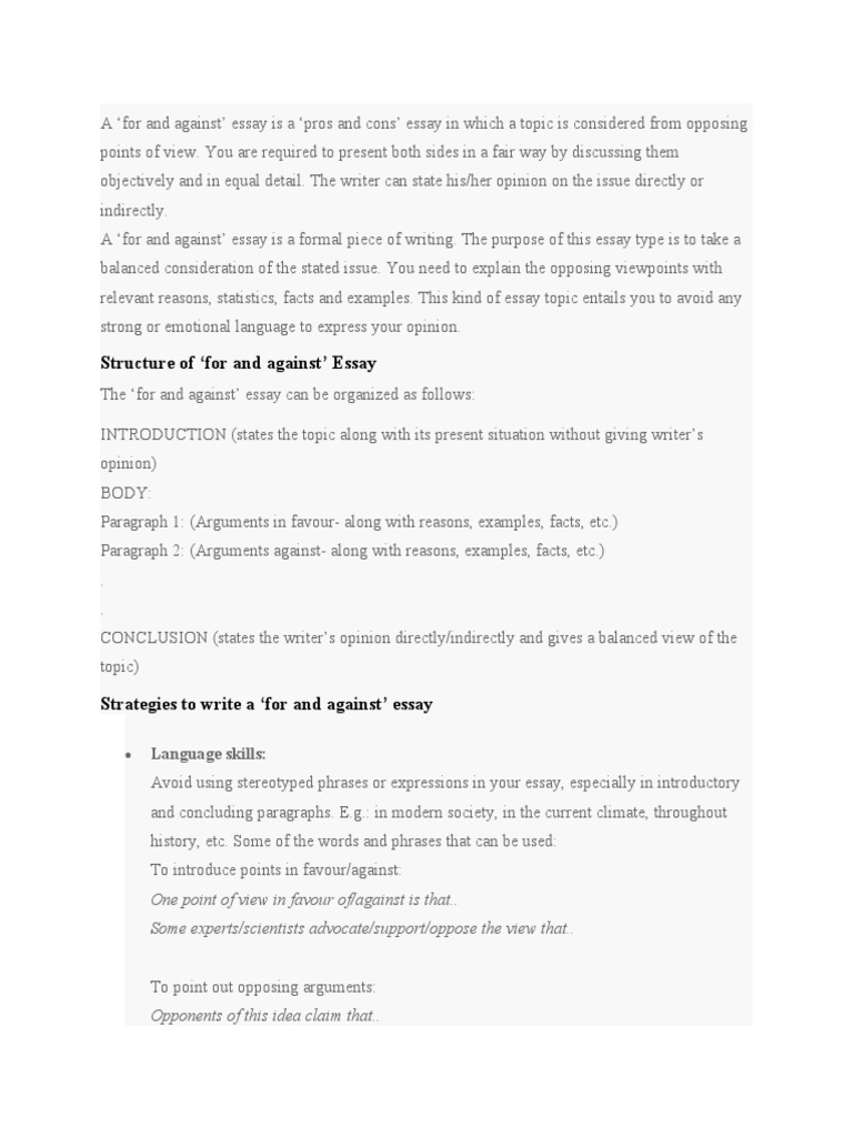For and Against Essay Writing Guide | PDF | Essays | Argument