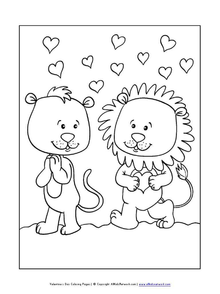 Lions Valentines Day Coloring Page | PDF