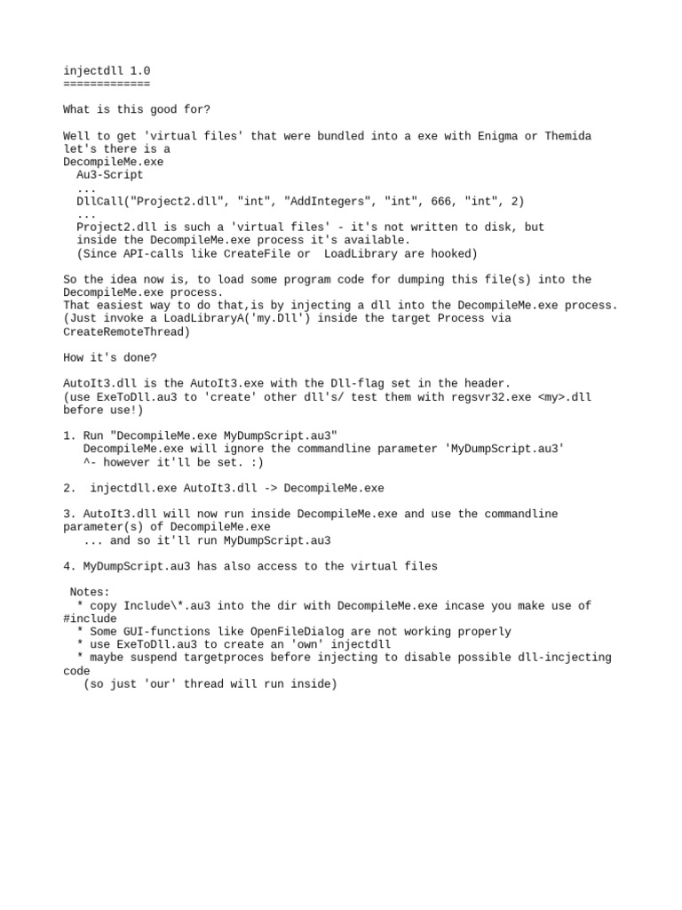 DLL Injection Guide for DecompileMe.exe | PDF
