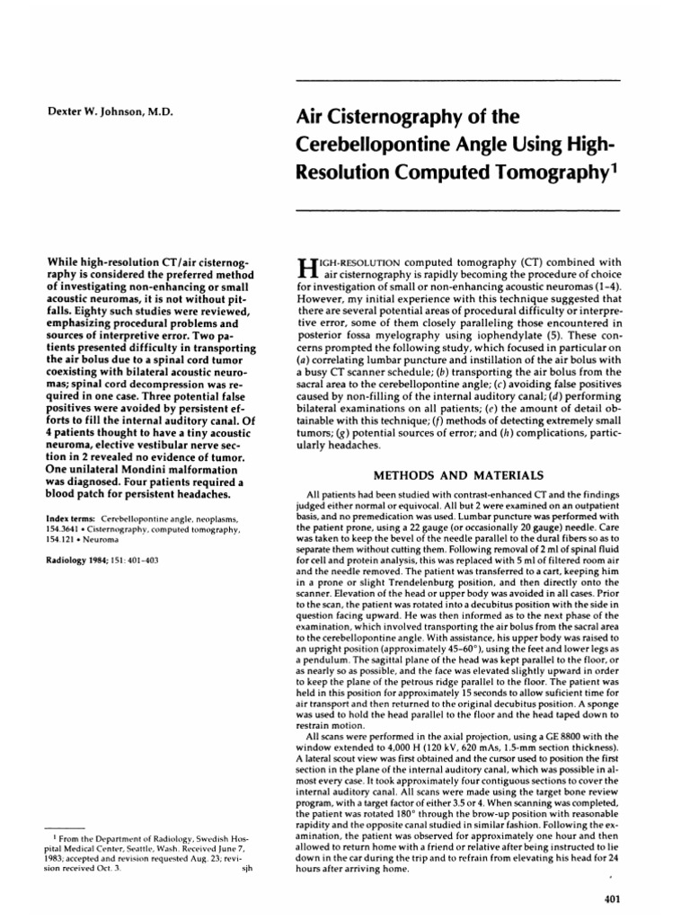 Air cisternography of the cerebellopontine angle using high resolution