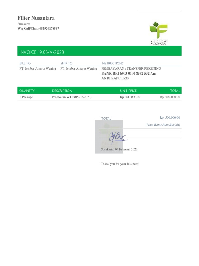 Invoice for PT Jembar Amerta Wening | PDF