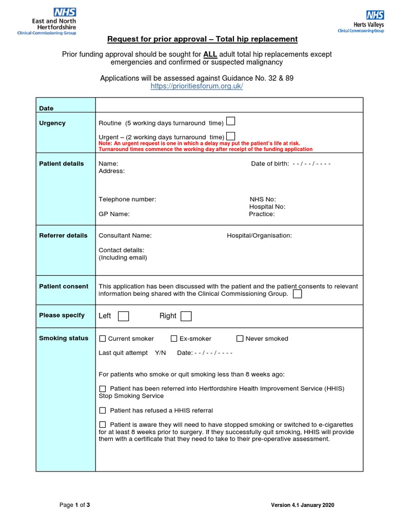 Total Hip Replacement Approval Request | PDF | Surgery | Weight Loss