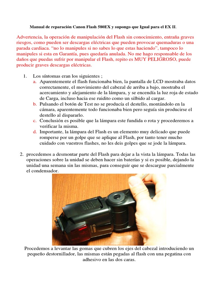 Manual de Reparación Canon Flash 580EX y Supongo Que Igual para El EX