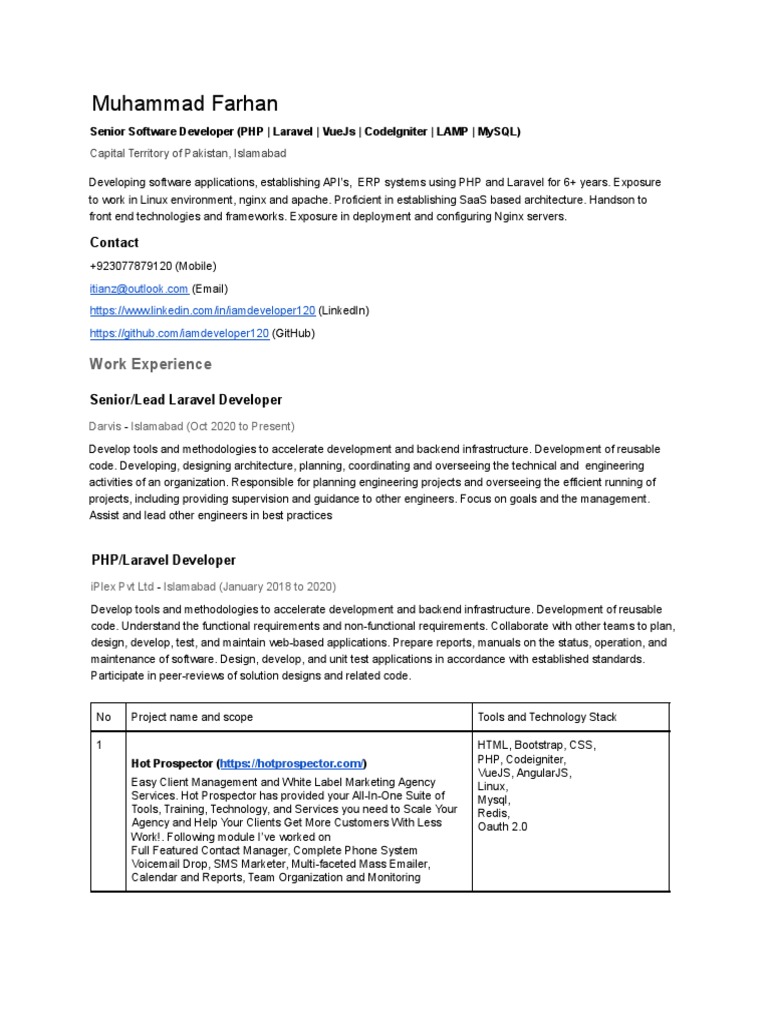 Senior PHP Developer with Laravel Expertise | PDF | Bootstrap (Front ...