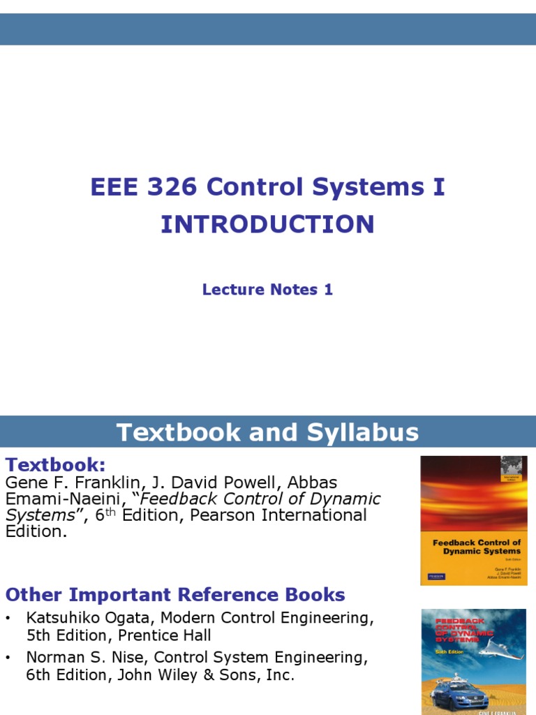 Eee 326 Lecture Notes 1 | PDF | Control Theory | Feedback