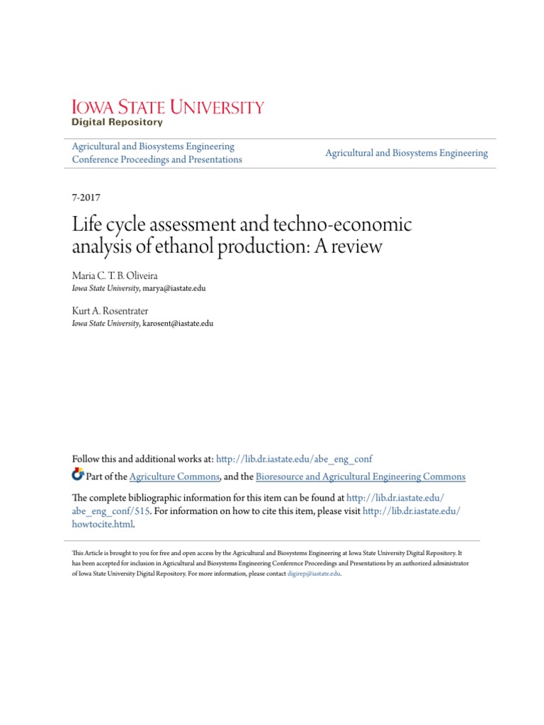 Life Cycle Assessment and Techno-Economic Analysis of Ethanol Pro - 2 ...