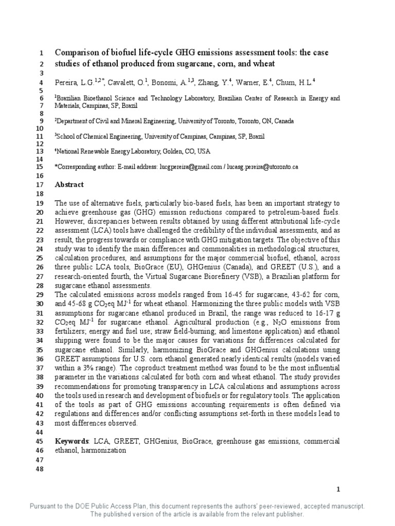 Biofuel GHG Emissions Assessment Tools | PDF | Life Cycle Assessment ...
