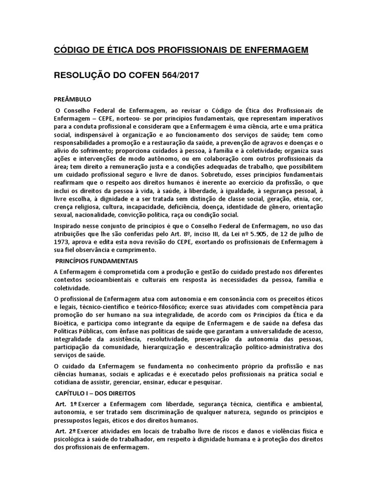 Código de Ética Dos Profissionais de Enfermagem | PDF | Enfermagem ...