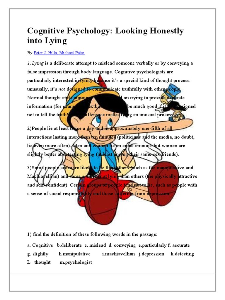 Esl Reading Comprehension About Lying Reading Comprehension Exercises
