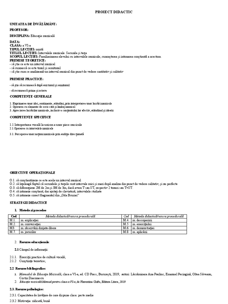 Proiect Didactic Secunda Si Terta | PDF
