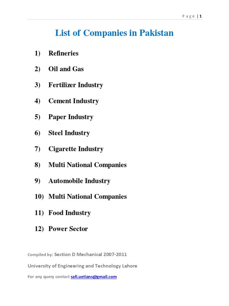 List of Companies in Pakistan | Islamabad | Oil Refinery
