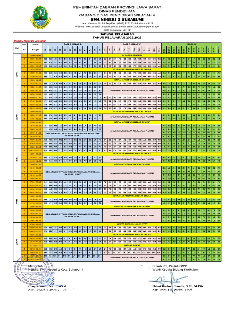 JADWAL PELAJARAN TAHUN PELAJARAN 2022-2023 - BERLAKU 25 JULI 2022 Fix | PDF