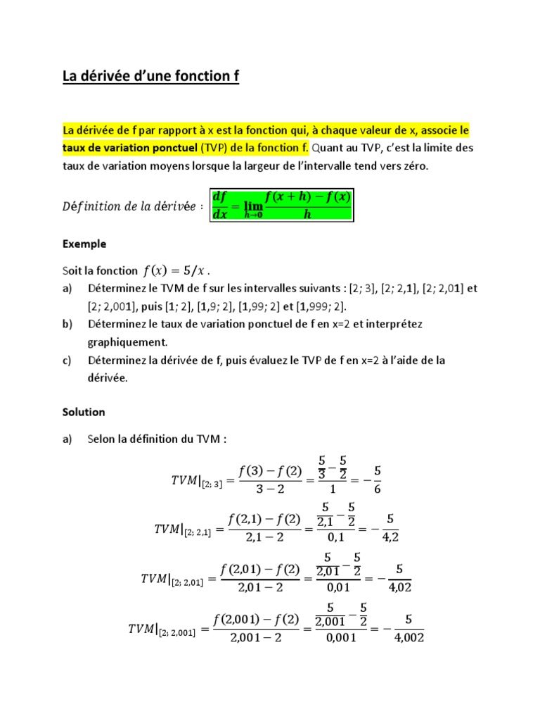 Dérivée et taux de variation en maths | PDF | Fonction (Mathématiques ...