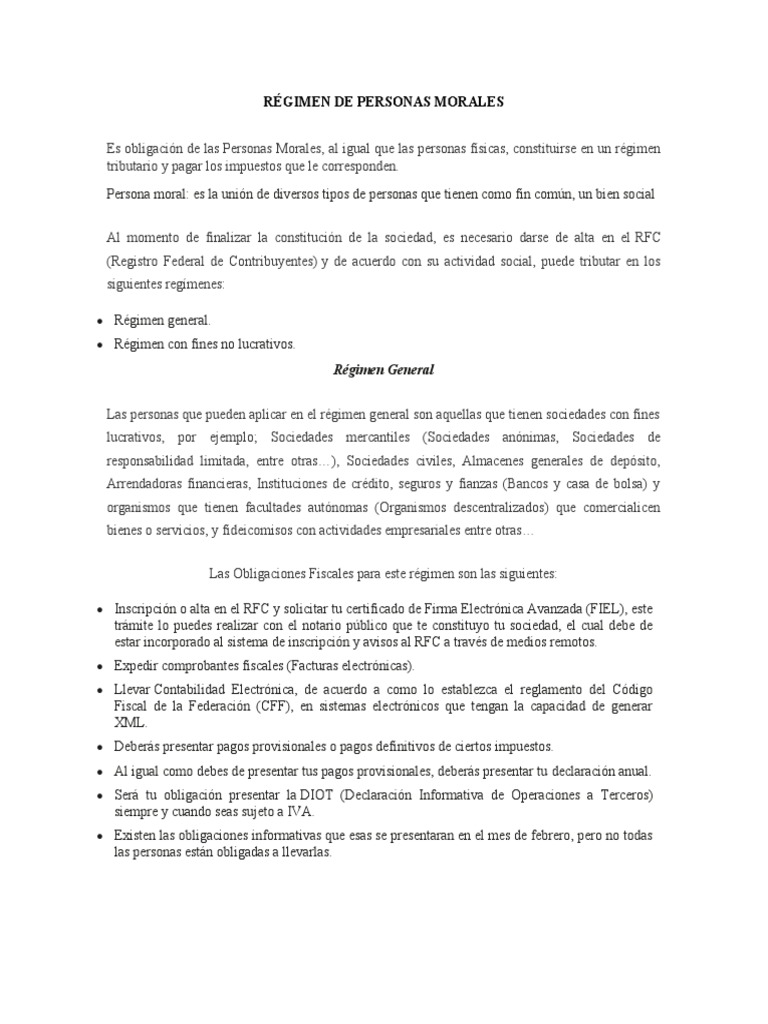 Régimen de Personas Morales | PDF | Impuesto sobre la renta | Impuestos