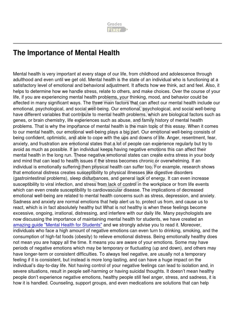 The importance of mental health pdf mental health stress biology 