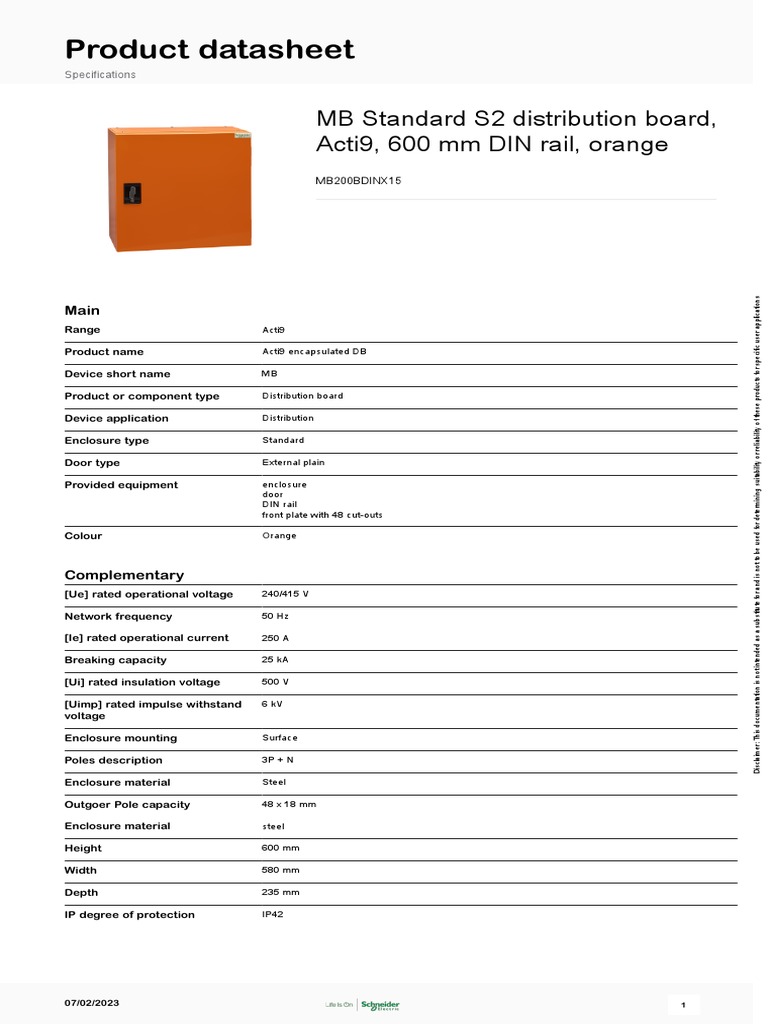Acti9 Distribution Board Specifications | PDF